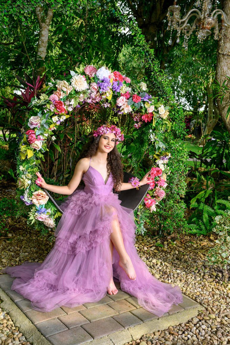 Luxury quinceanera dress photoshoot in historic Miami location